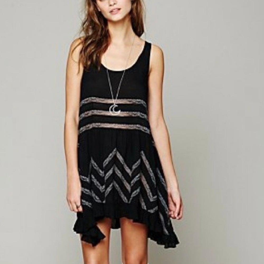 Intimately Free People Voile Lace Trapeze slip mini dress black small